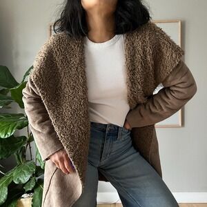 Y2K Faux Suede Shearling Coat Brown Teddy Jacket Oversized Boho Minimalist small